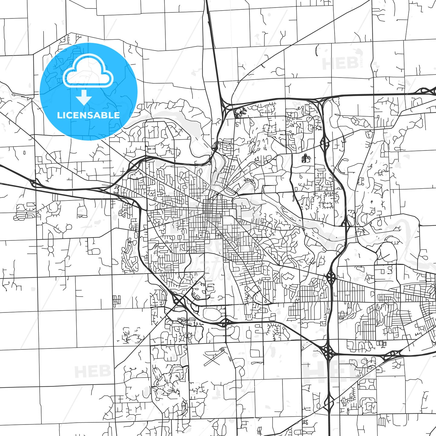 Ann Arbor, Michigan - Area Map - Light