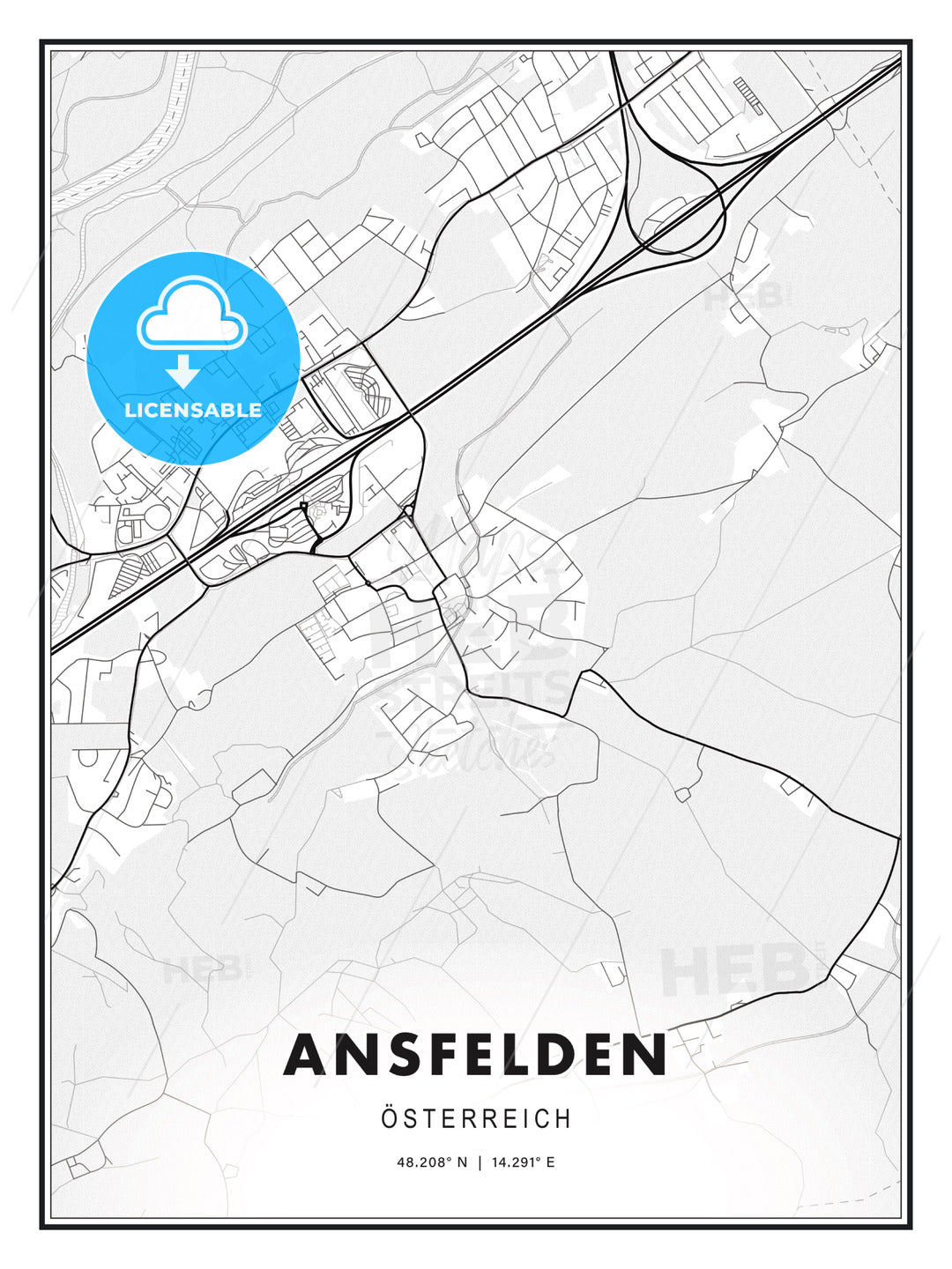 Ansfelden, Austria, Modern Print Template in Various Formats - HEBSTREITS Sketches