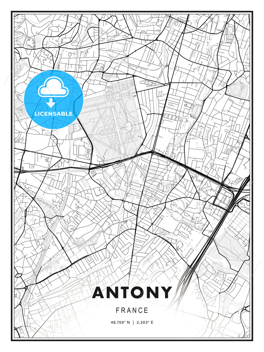 Antony, France, Modern Print Template in Various Formats - HEBSTREITS Sketches