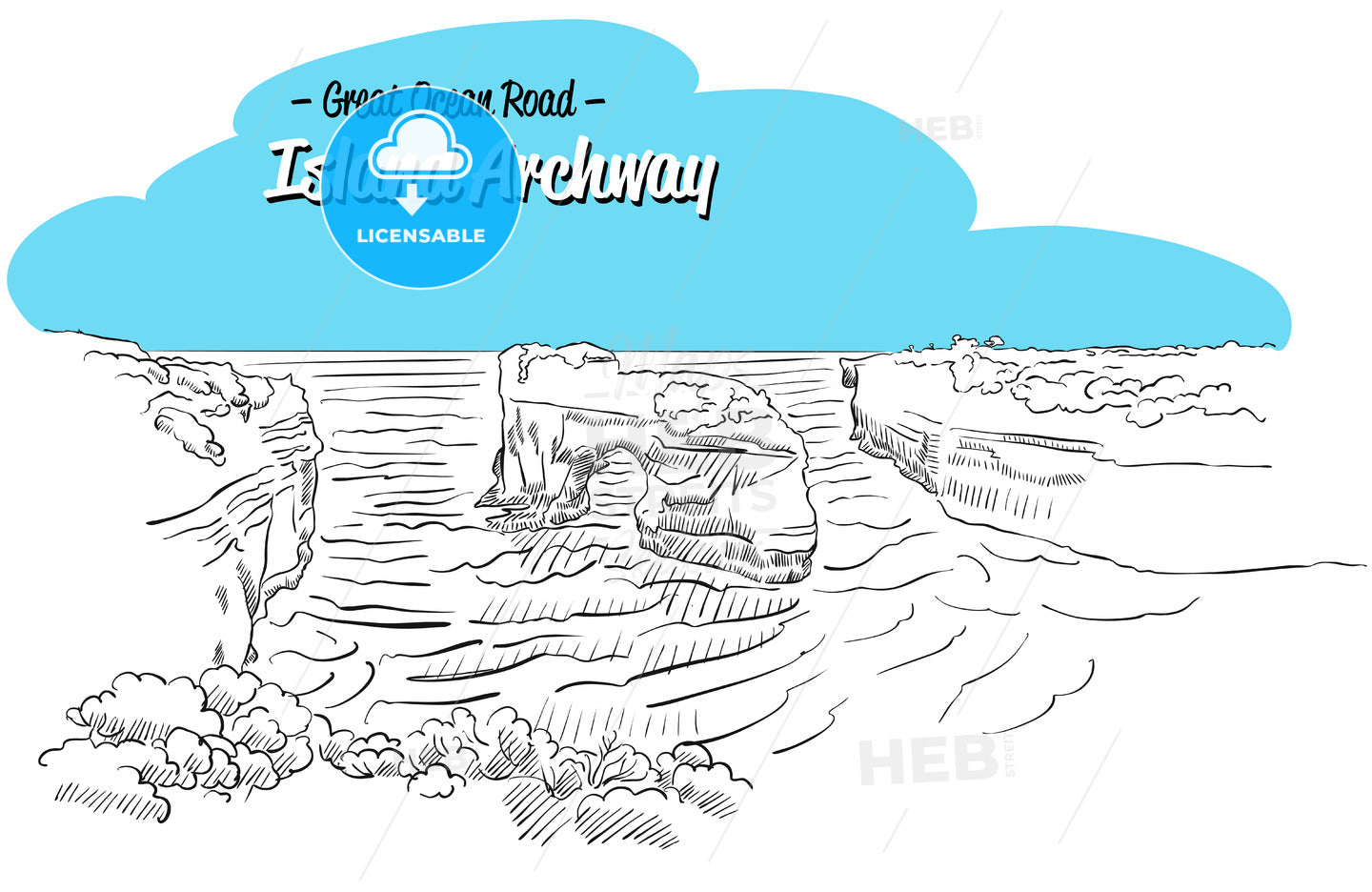 Archway Island Great Ocean Road Australia, Sketch – instant download