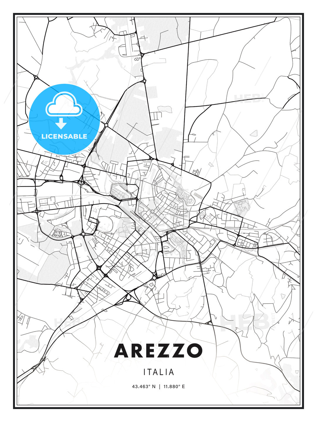 Arezzo Italy Modern Map Print Template in Various Formats