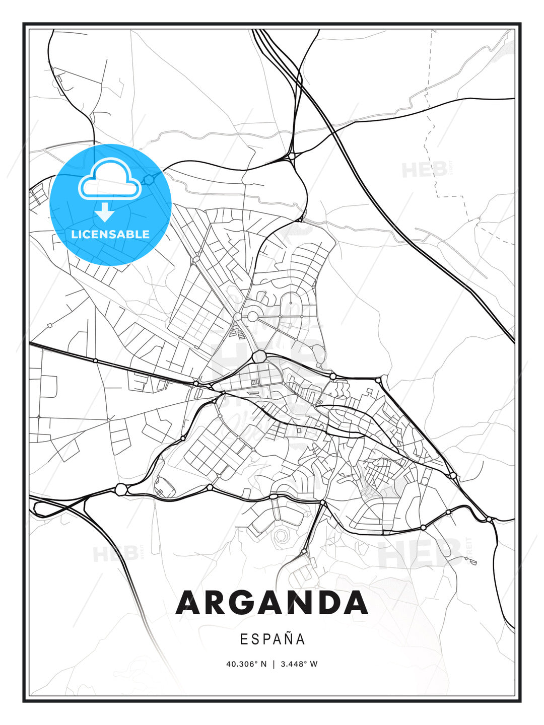 Arganda, Spain, Modern Print Template in Various Formats - HEBSTREITS Sketches