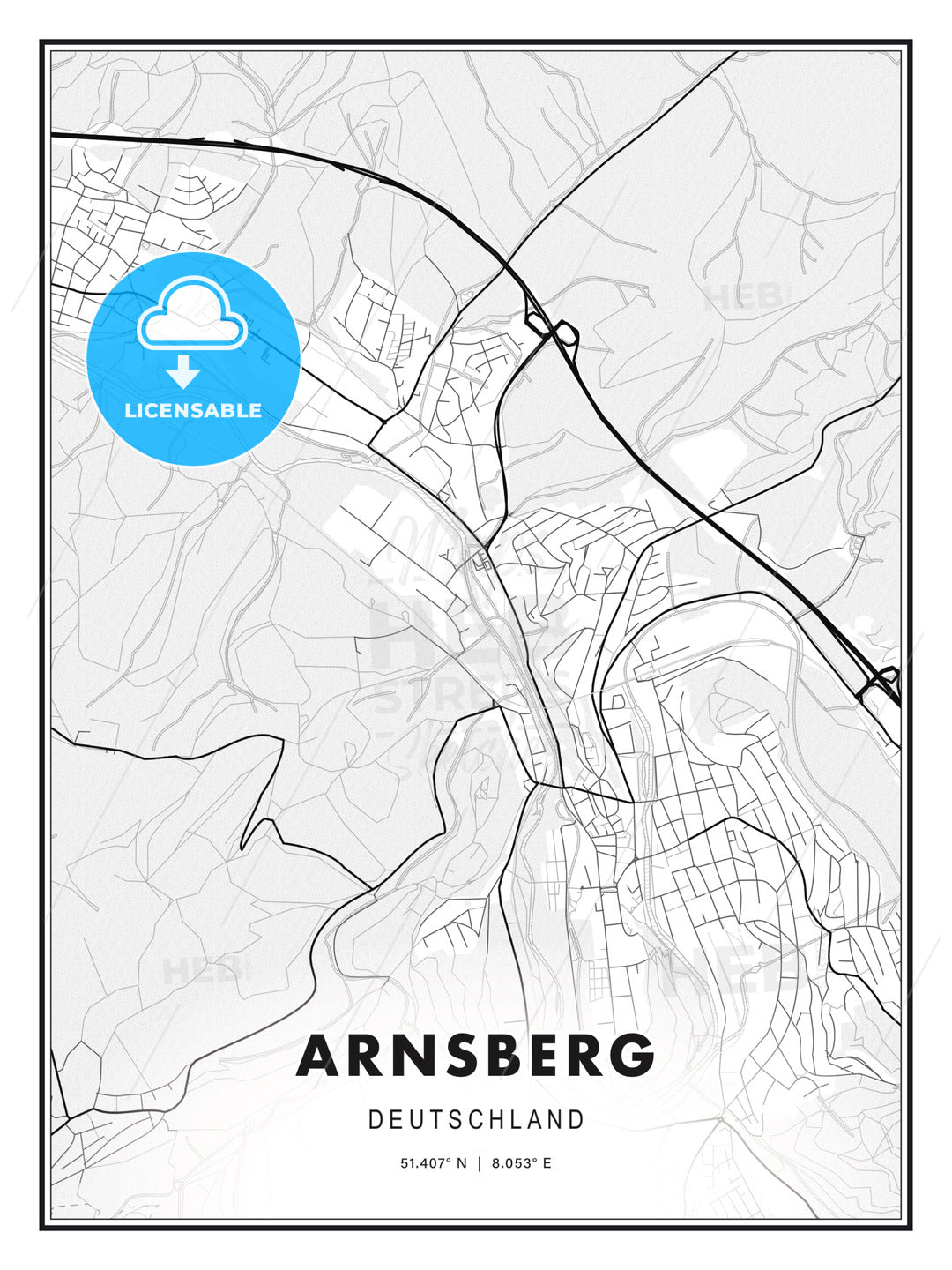 Arnsberg, Germany, Modern Print Template in Various Formats - HEBSTREITS Sketches