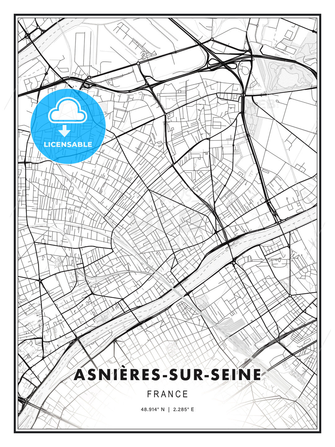 Asnières-sur-Seine, France, Modern Print Template in Various Formats - HEBSTREITS Sketches