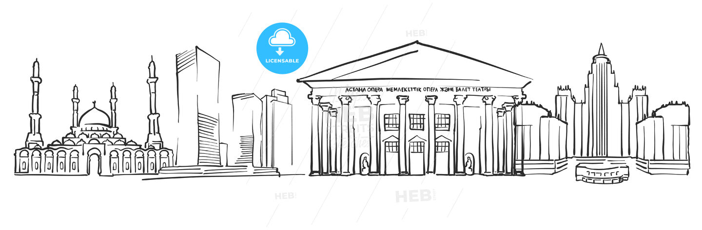 Astana Kazakhstan Panorama Sketch – instant download