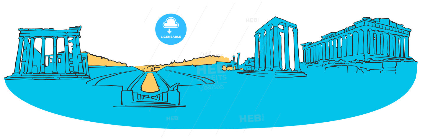 Athens Greece Colored Panorama – instant download