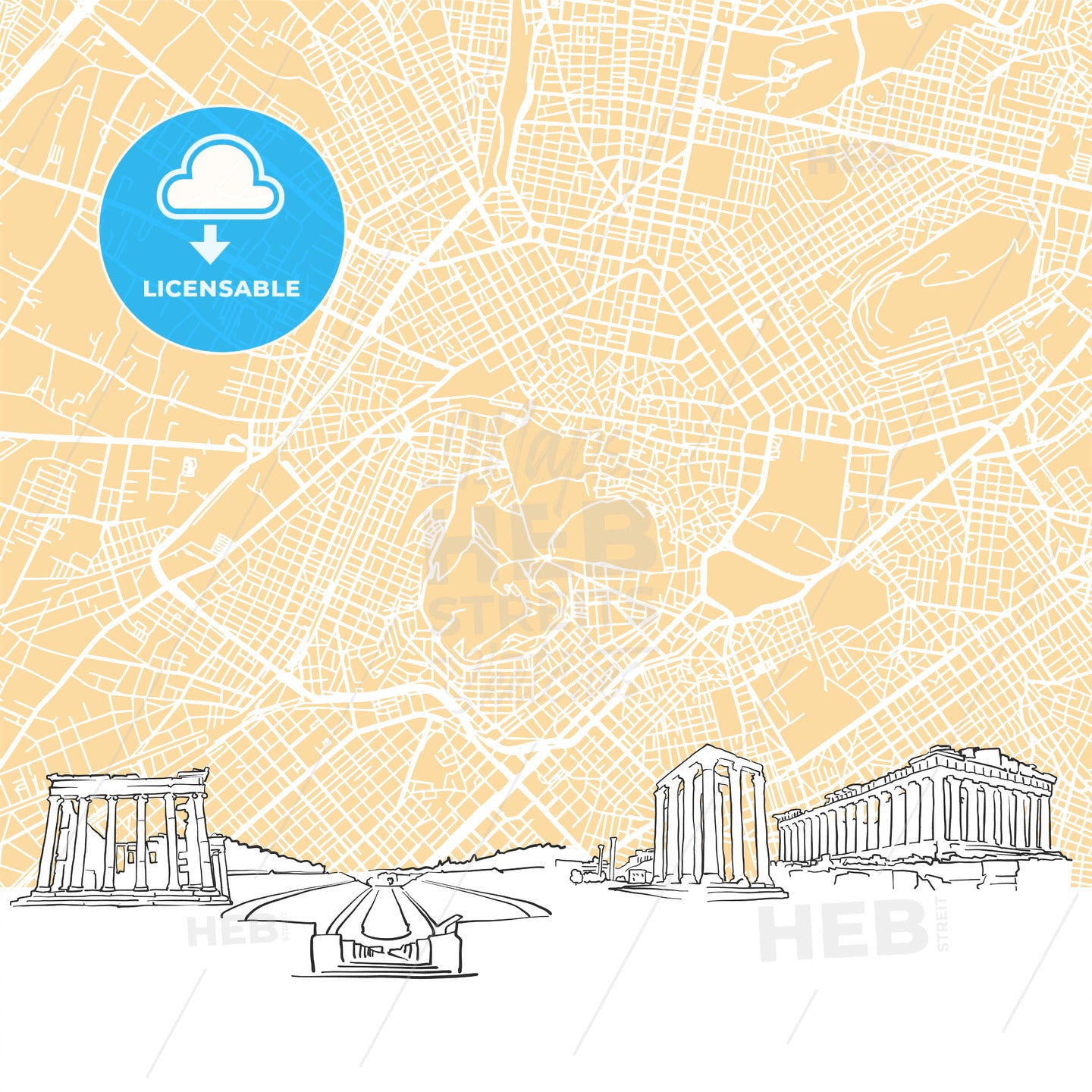 Athens Greece Skyline Map