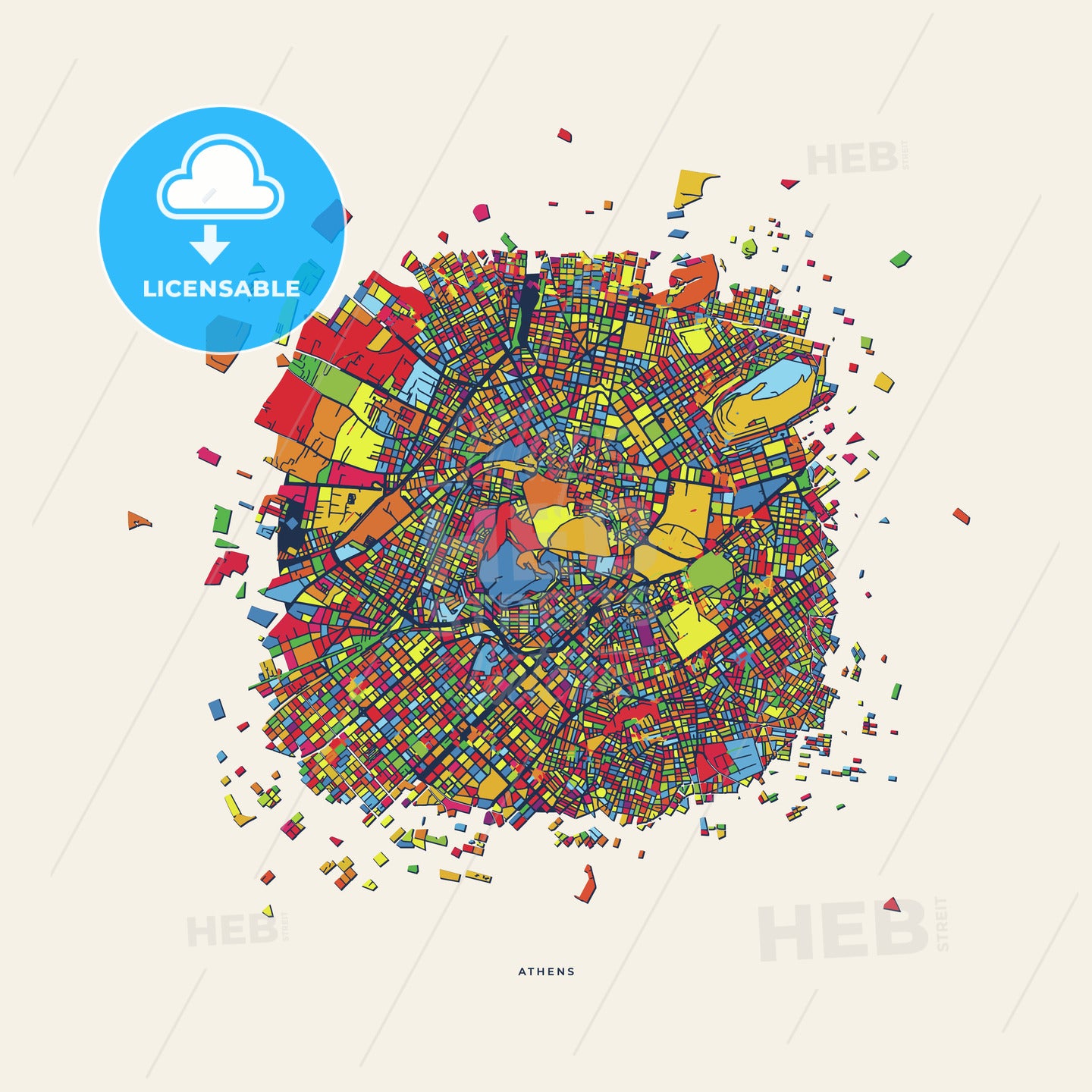 Athens Greece colorful confetti map