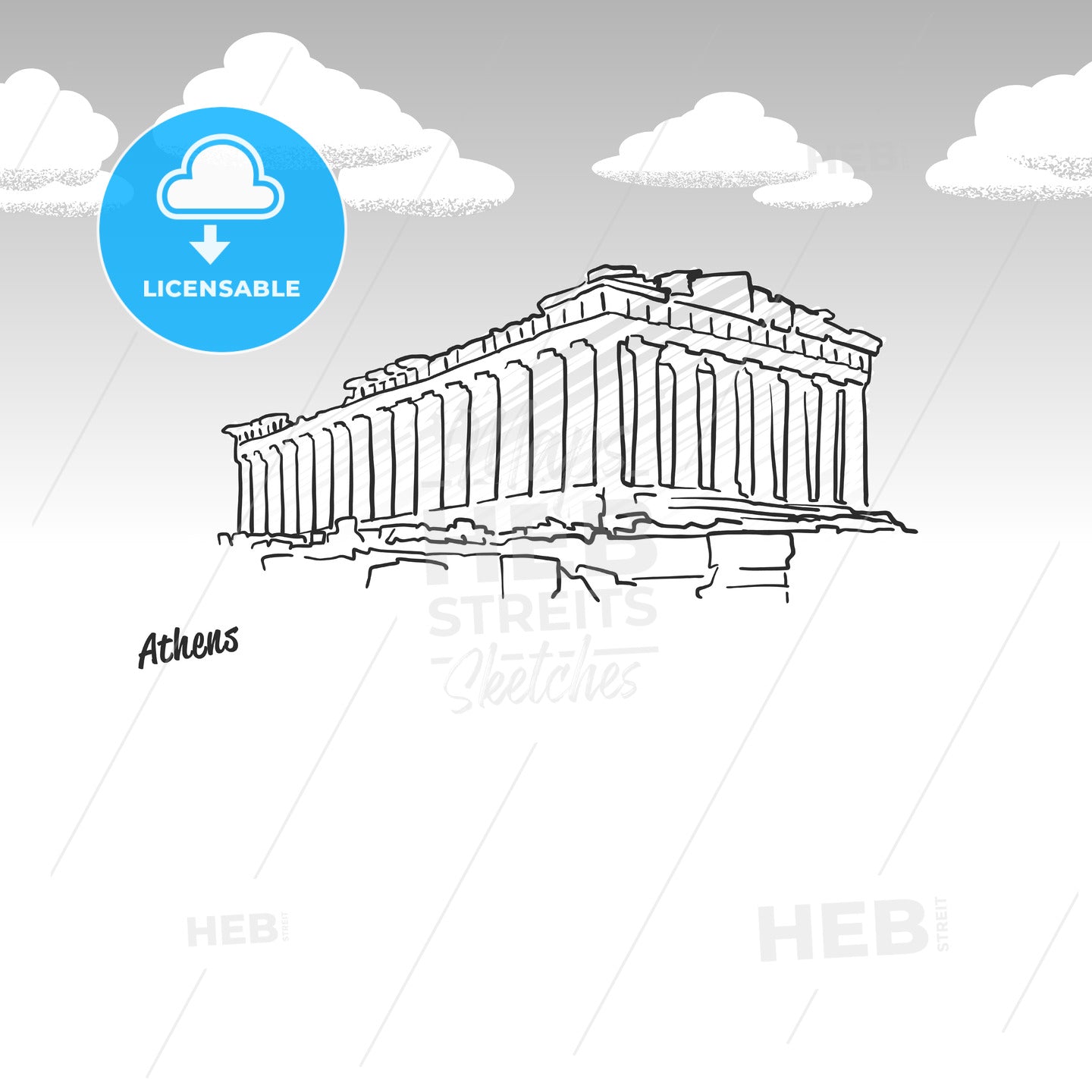 Athens, Greece famous temple sketch – instant download