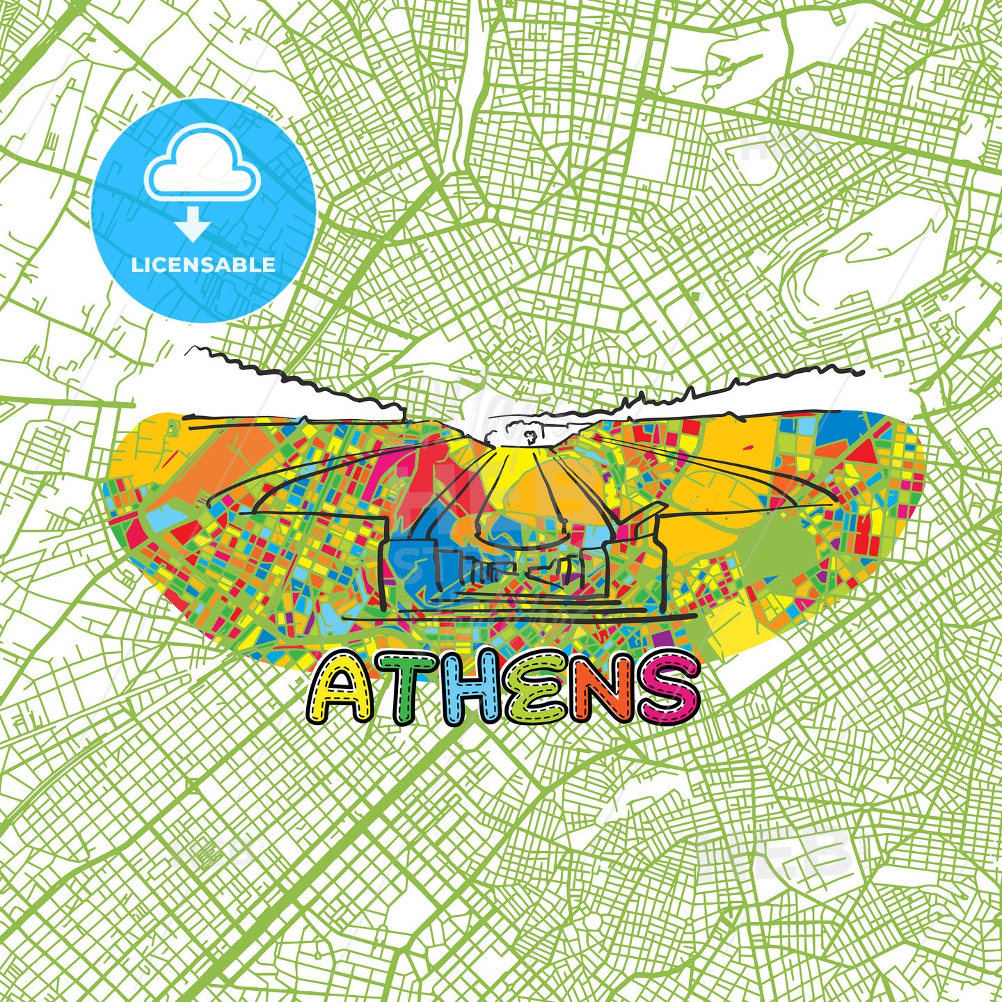 Athens Travel Art Map
