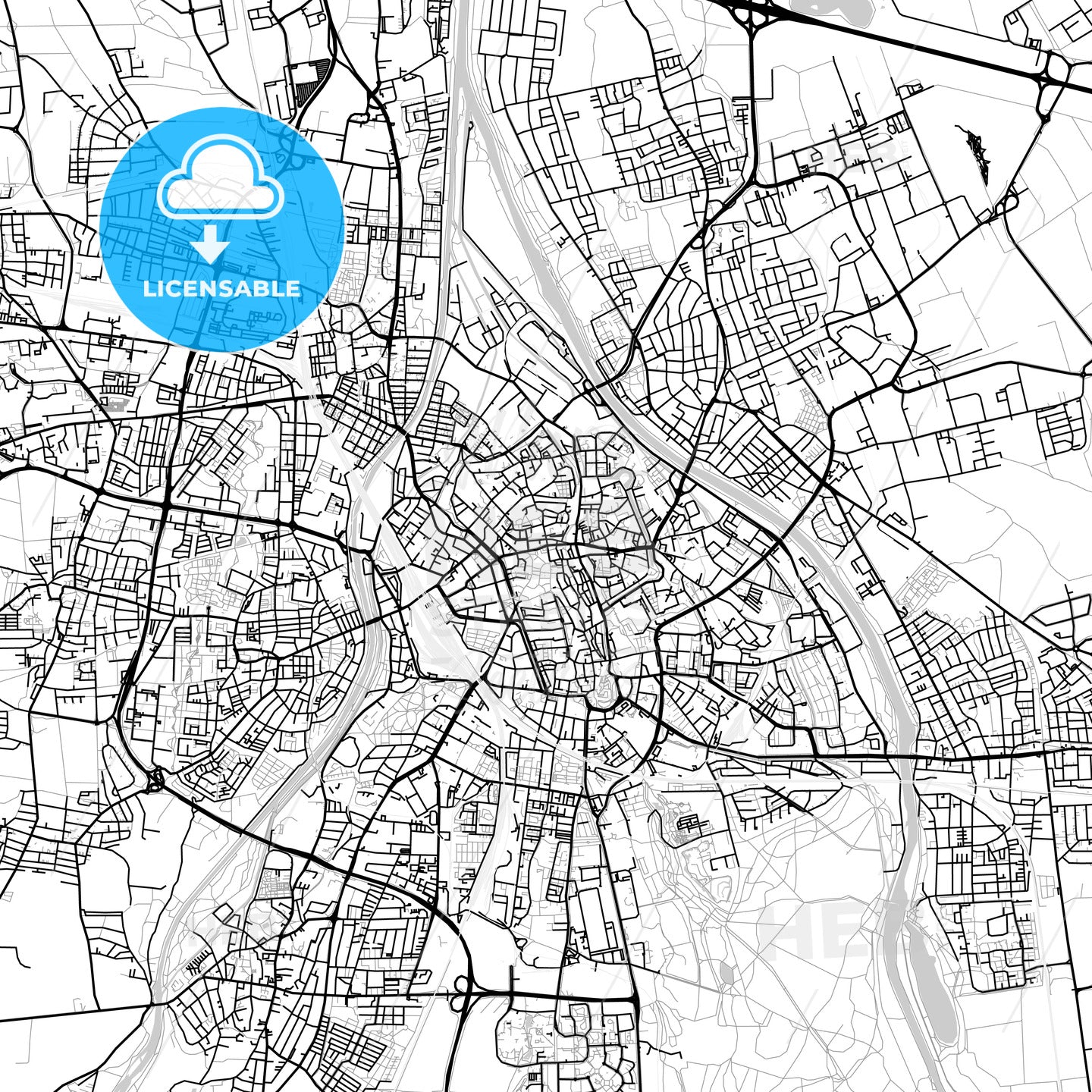 Augsburg, Germany, Vector Map - Light