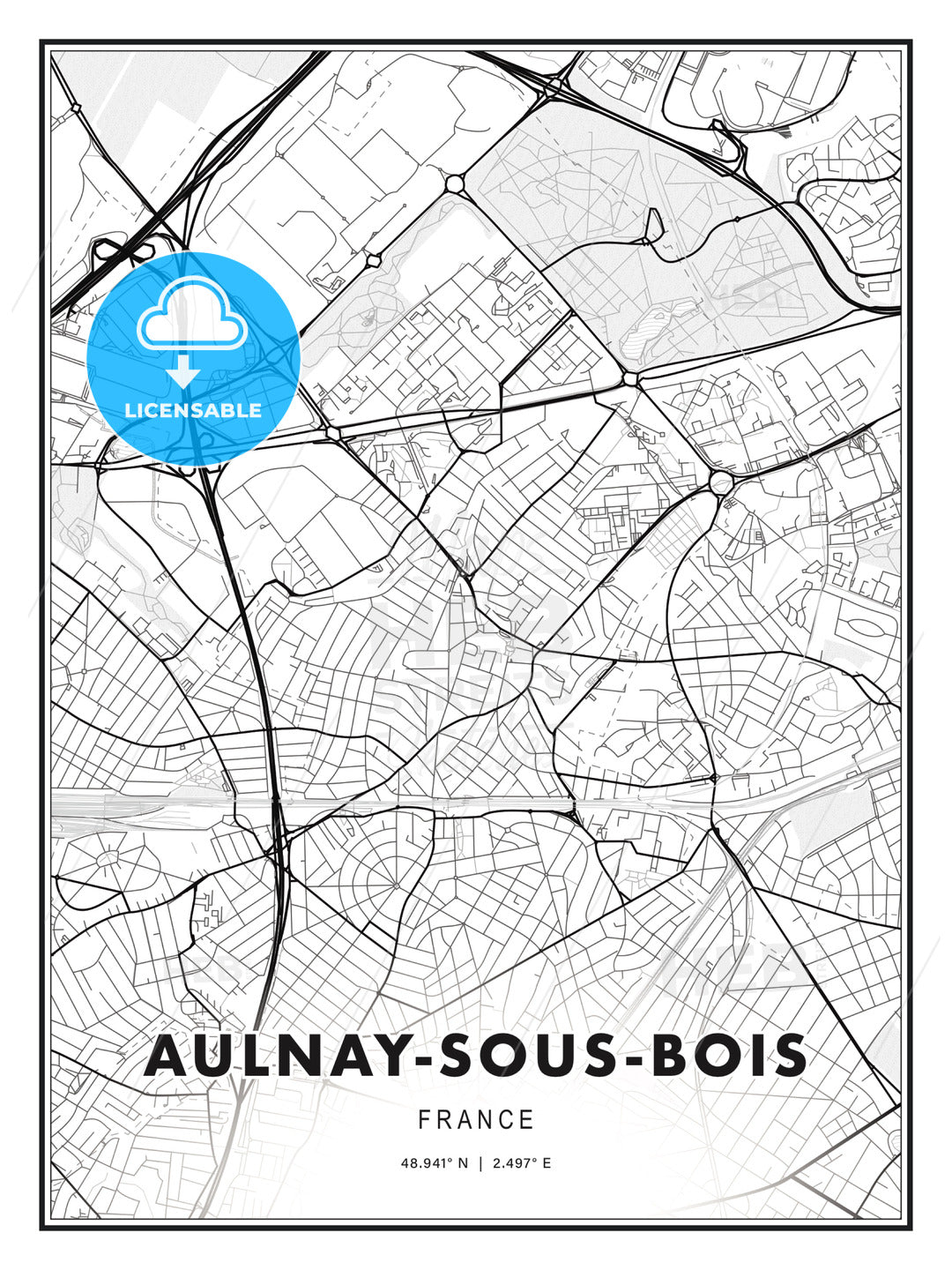 Aulnay-sous-Bois, France, Modern Print Template in Various Formats - HEBSTREITS Sketches