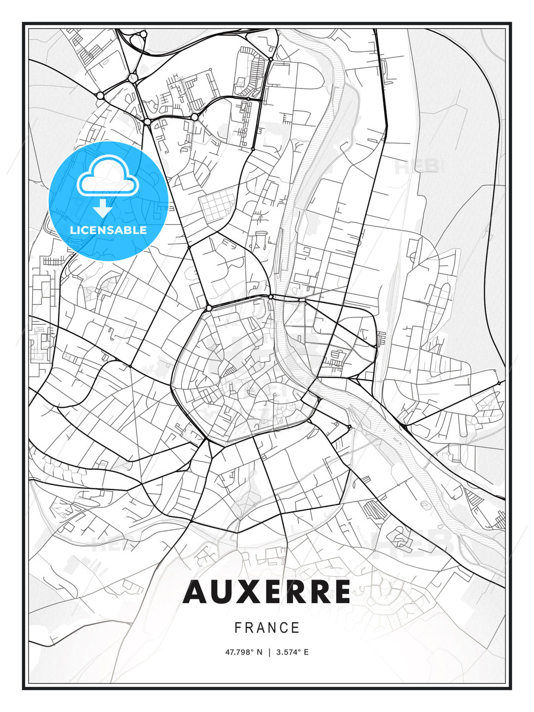 Auxerre, France, Modern Print Template in Various Formats - HEBSTREITS Sketches