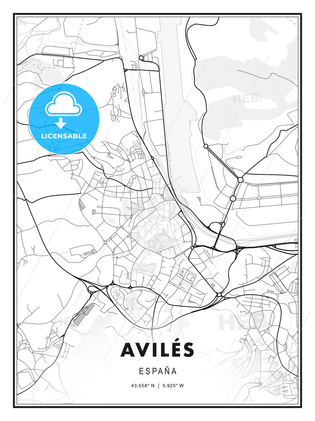 Avilés, Spain, Modern Print Template in Various Formats - HEBSTREITS Sketches