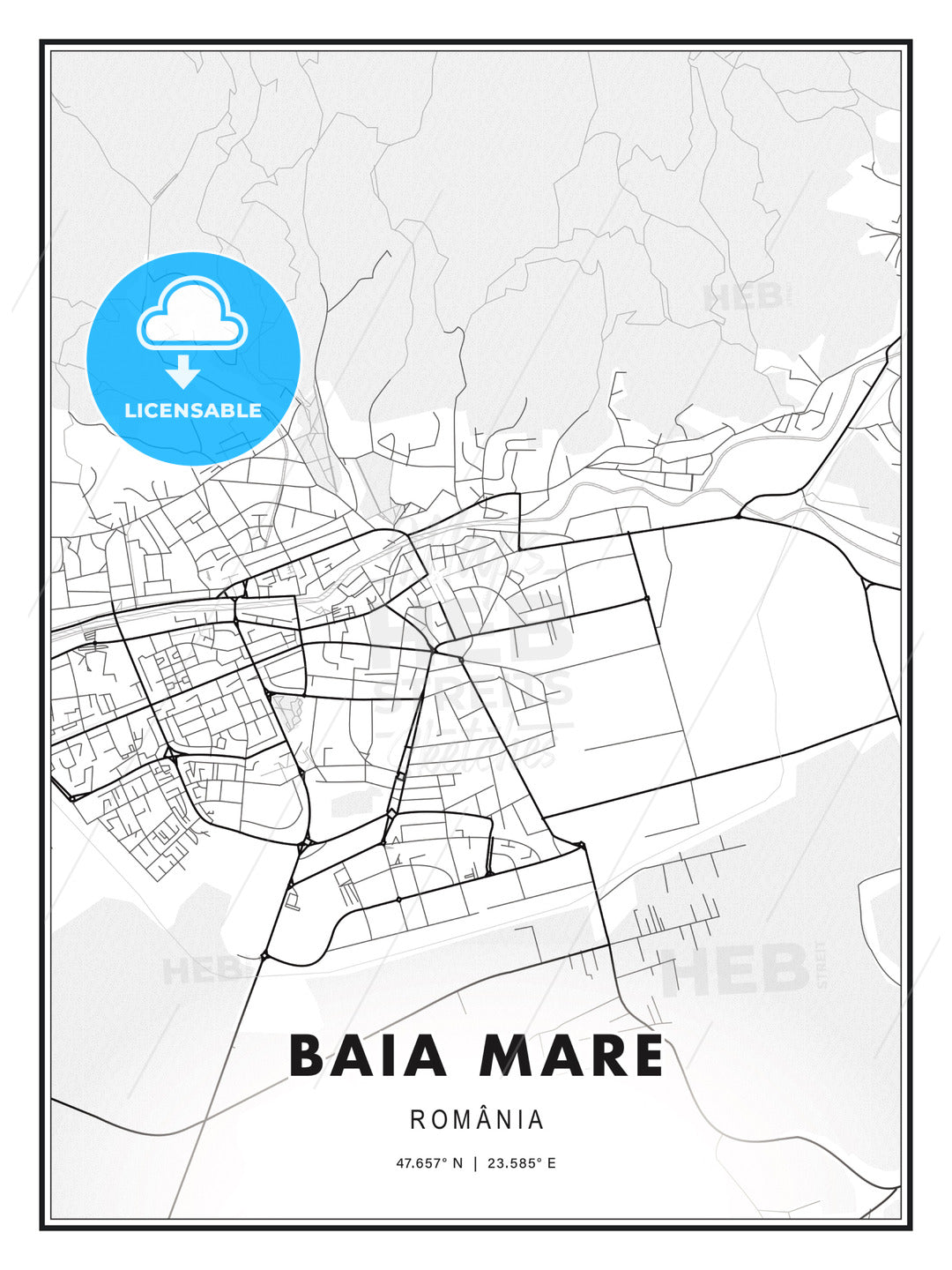 Baia Mare, Romania, Modern Print Template in Various Formats - HEBSTREITS Sketches