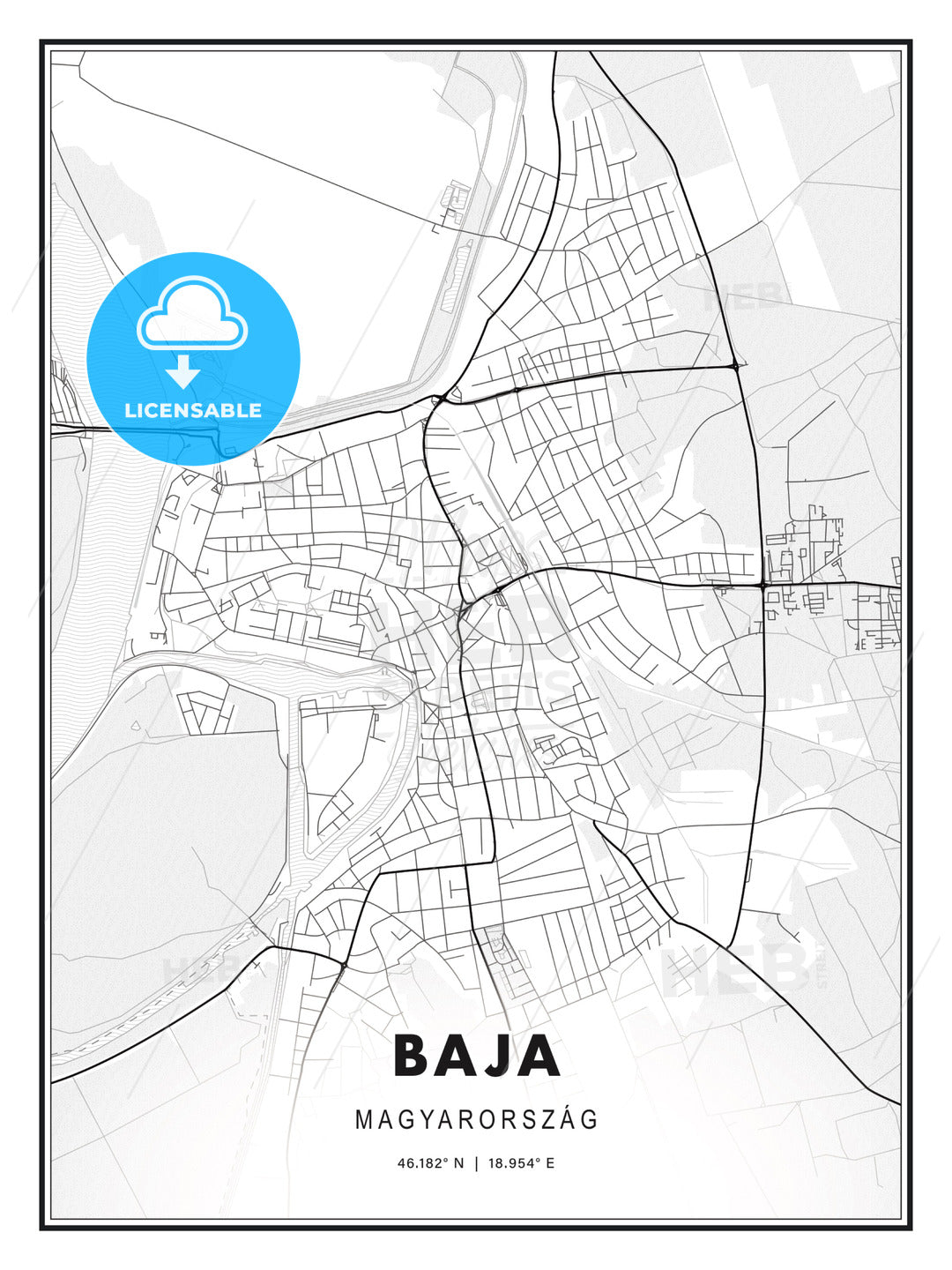 Baja, Hungary, Modern Print Template in Various Formats - HEBSTREITS Sketches