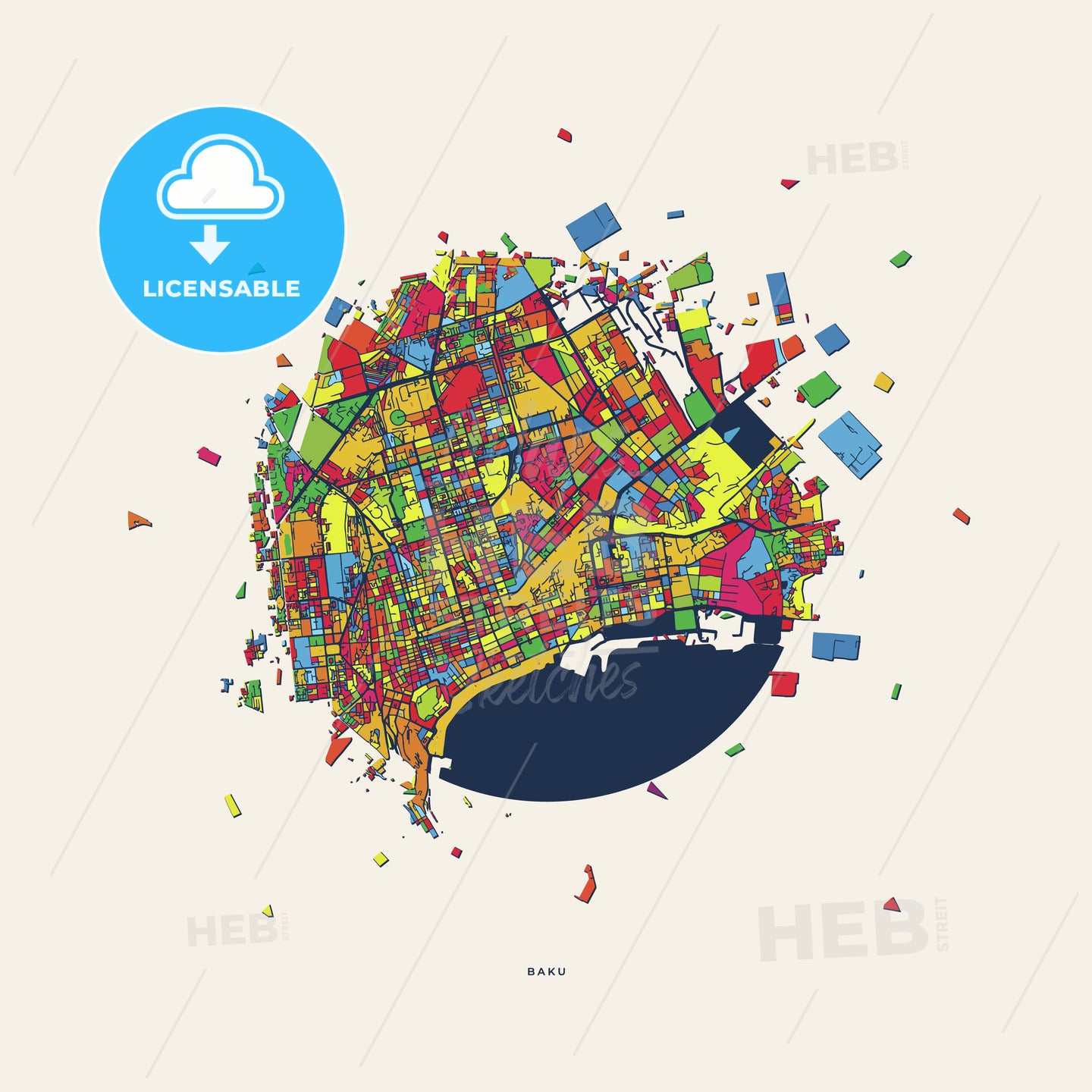 Baku Azerbaijan colorful confetti map