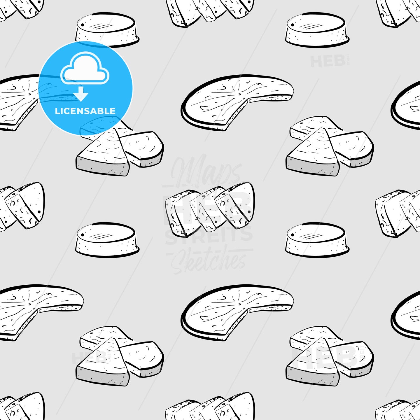 Bammy seamless pattern greyscale drawing – instant download