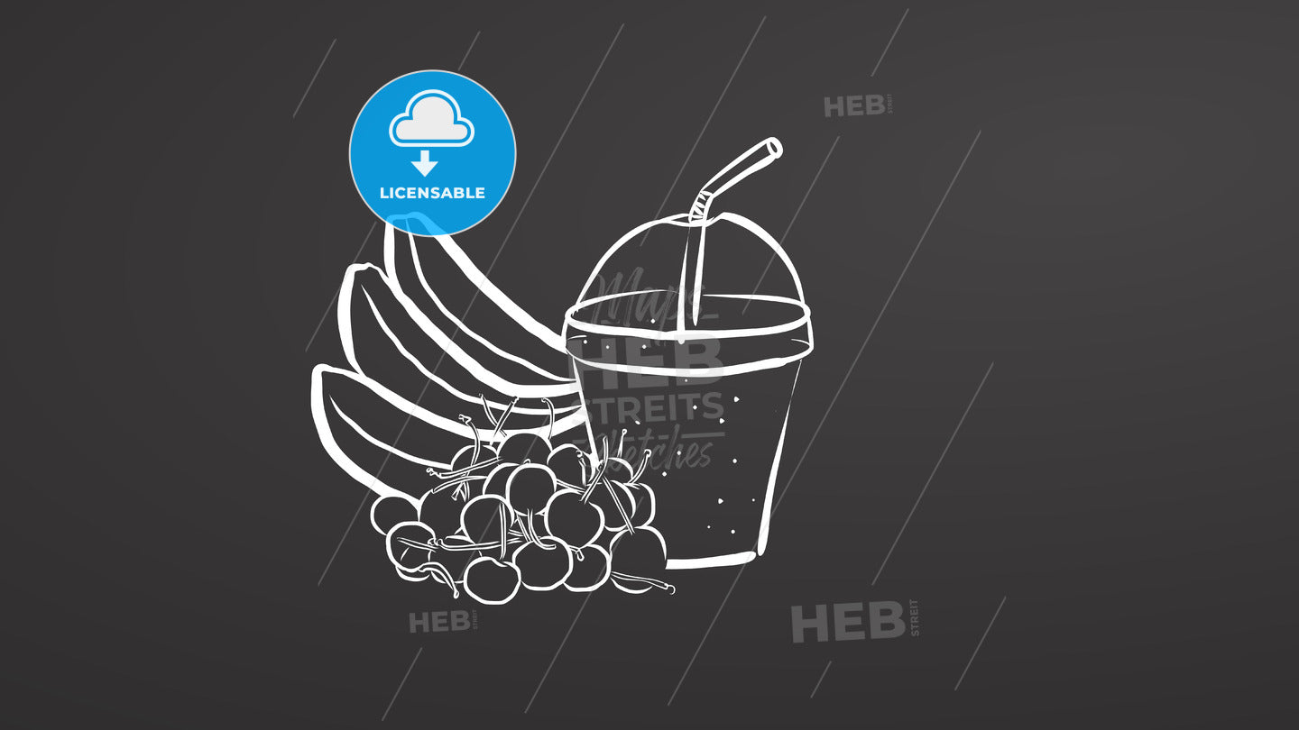 Banana and cherry smoothie on chalkboard – instant download