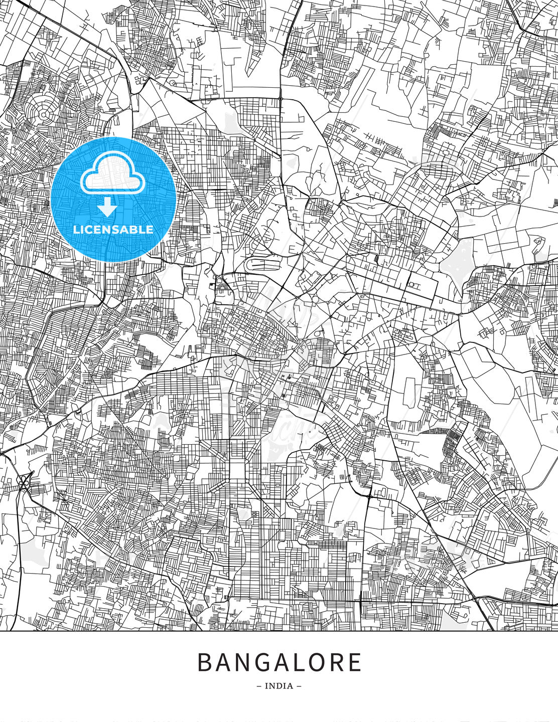 Bangalore, India, Map poster borderless print template - HEBSTREITS