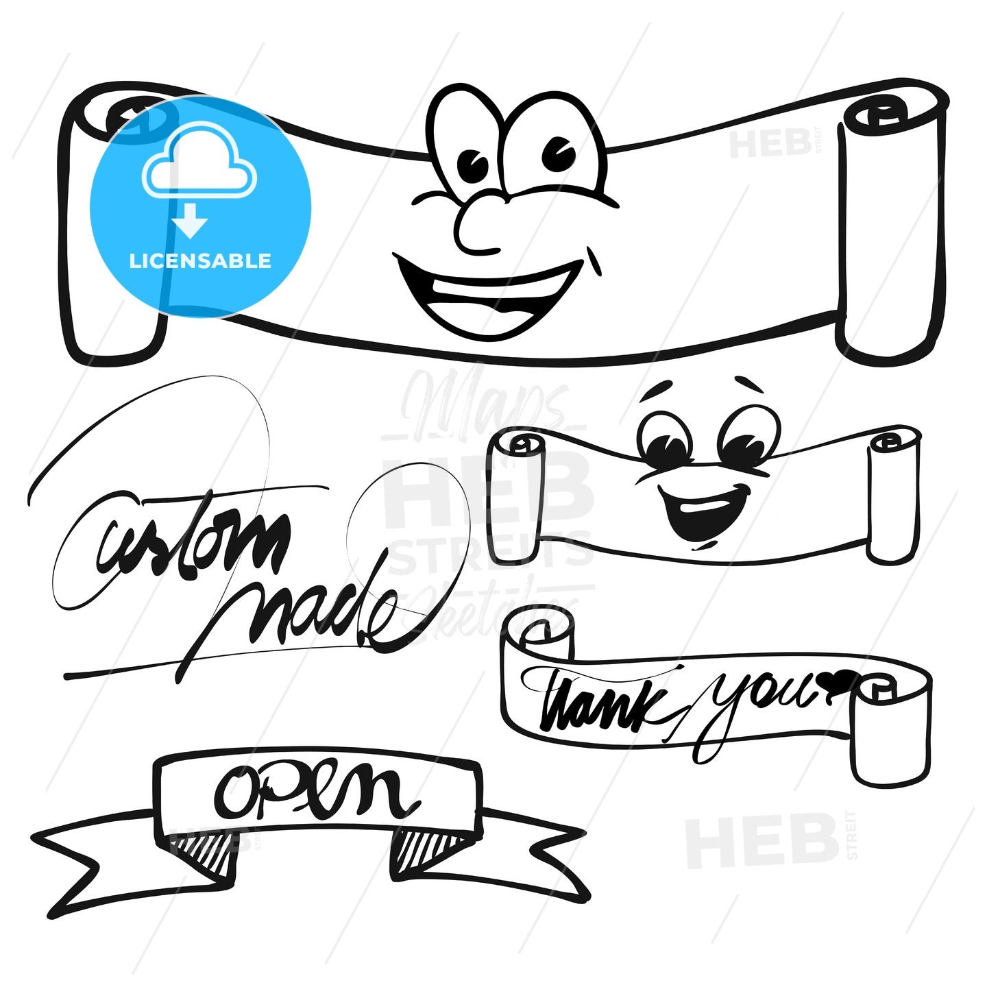 Banner and Ribbons with Eyes and Fonts – instant download