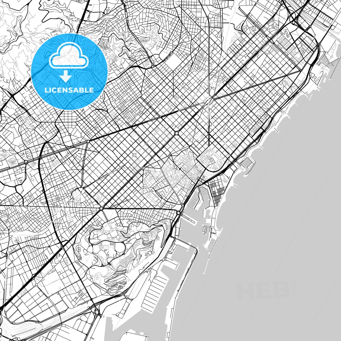 Barcelona, Spain - downtown map, light