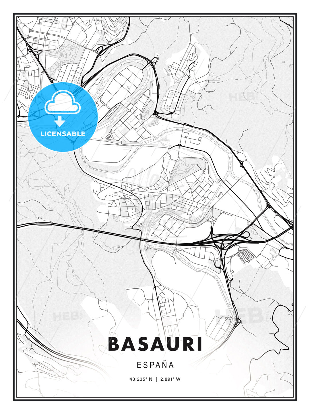 Basauri, Spain, Modern Print Template in Various Formats - HEBSTREITS Sketches