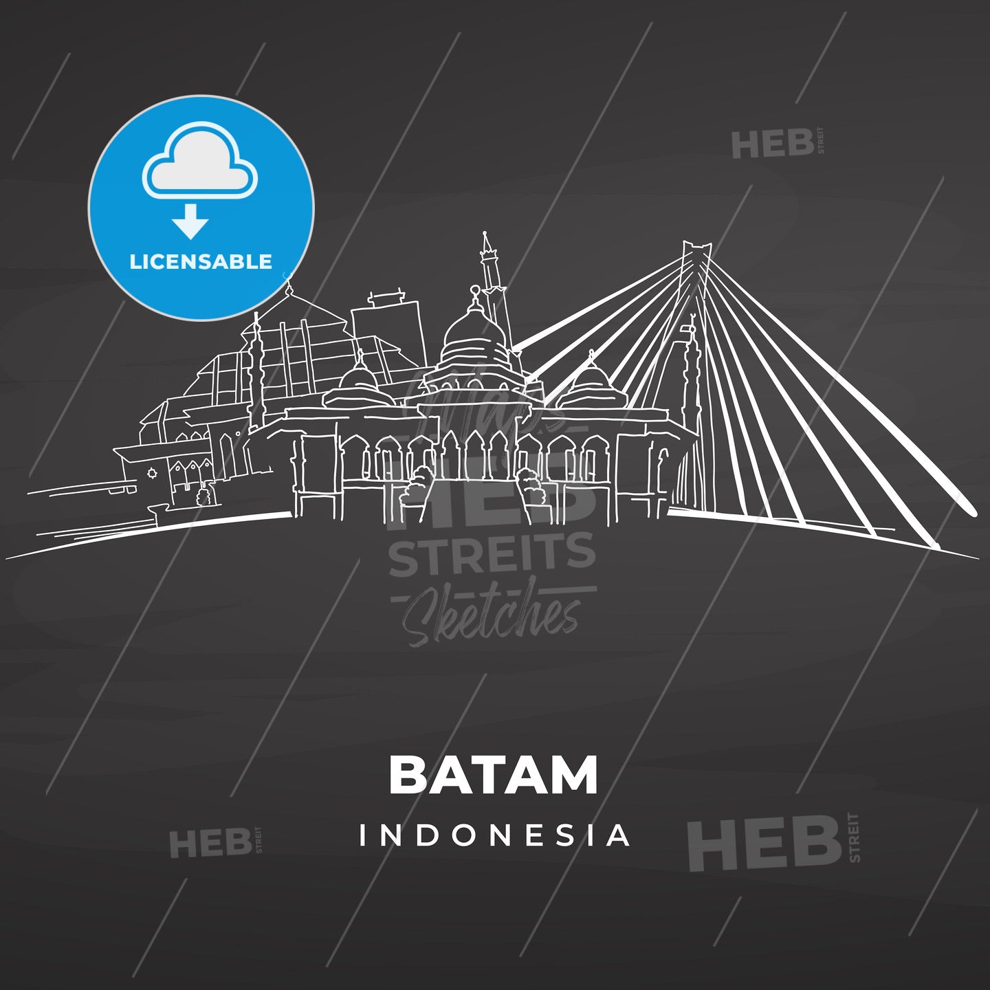 Batam Landmarks on blackboard – instant download
