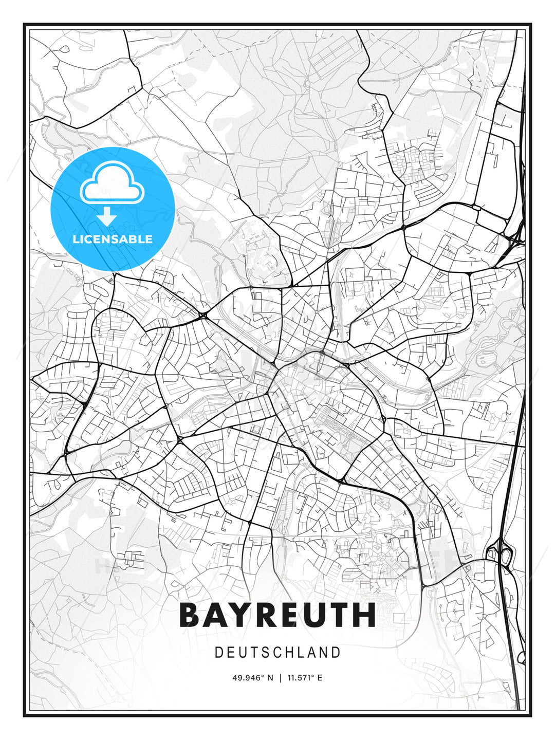 Bayreuth, Germany, Modern Print Template in Various Formats - HEBSTREITS Sketches