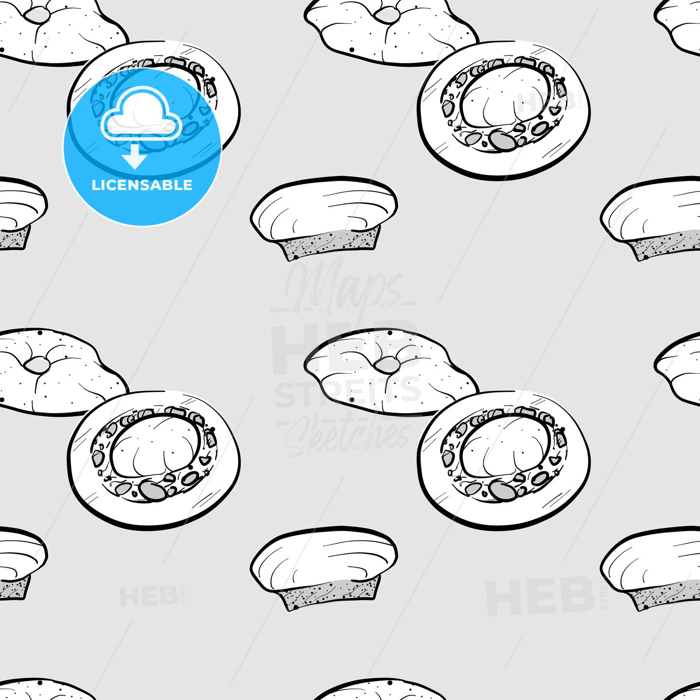 Bazin seamless pattern greyscale drawing – instant download