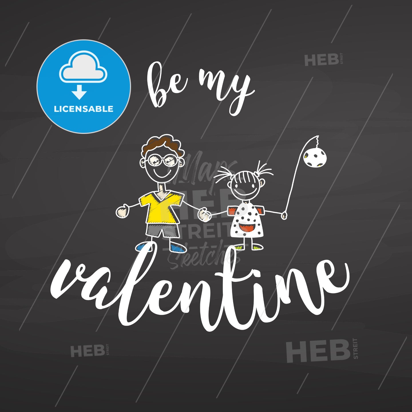 Be my valentine lettering on chalkboard – instant download