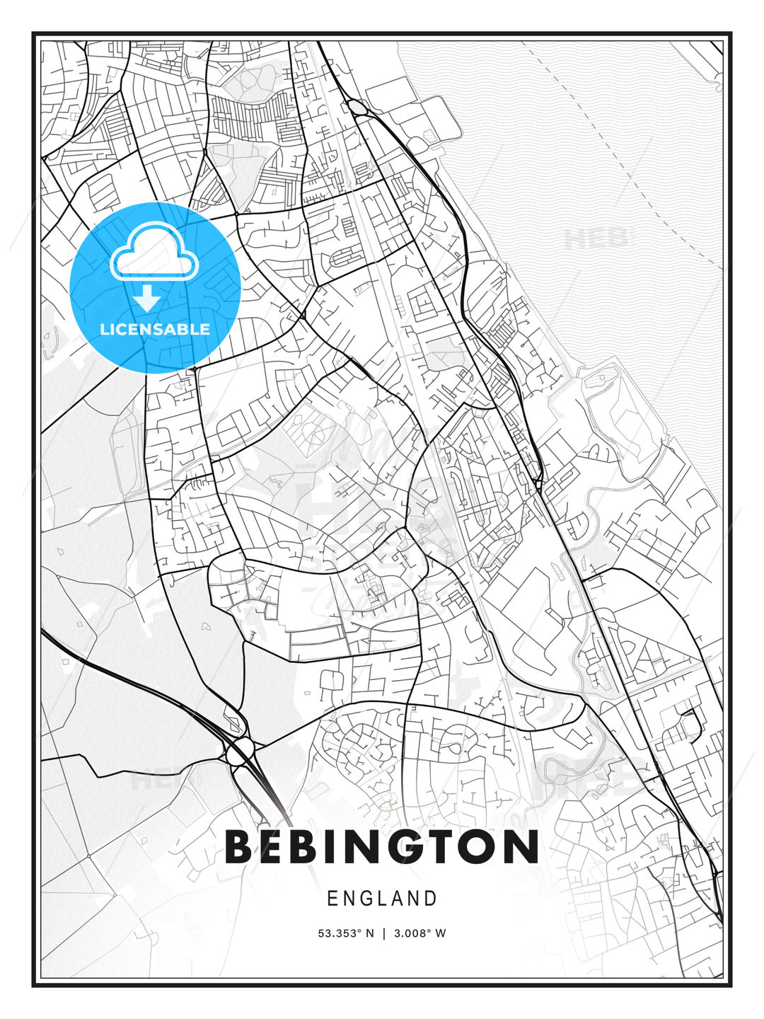 Bebington, England, Modern Print Template in Various Formats - HEBSTREITS Sketches