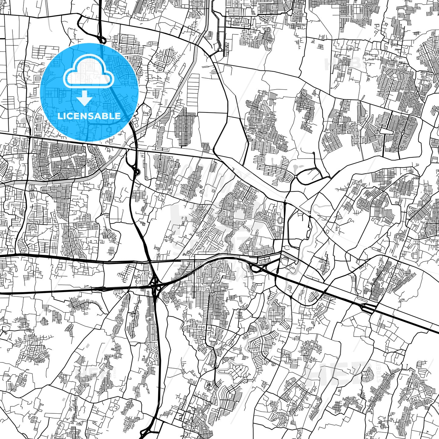 Bekasi, West Java, Downtown City Map, Light