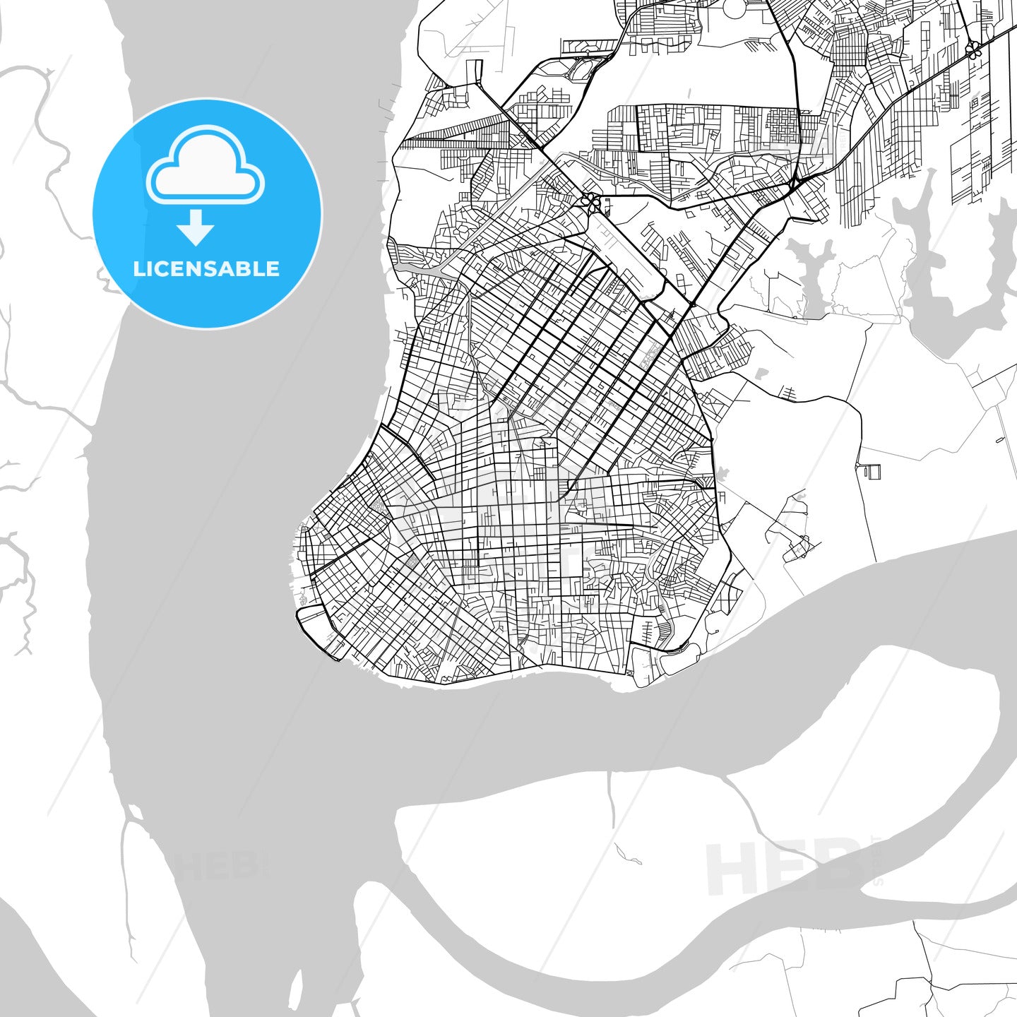 Belém, Pará, downtown map, light