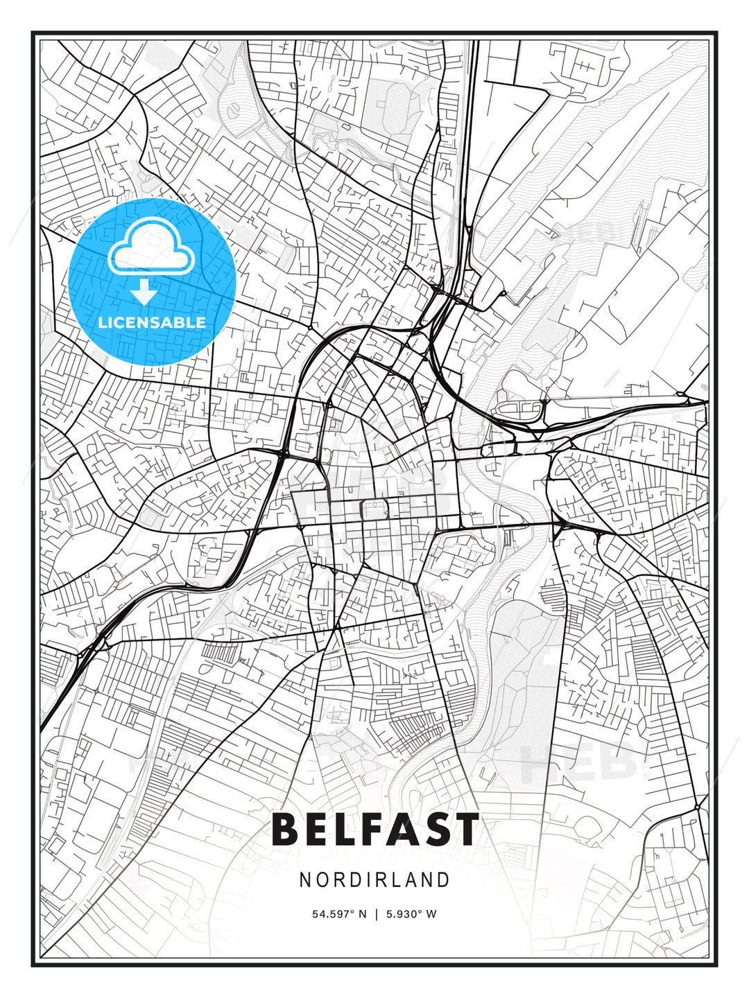 Belfast, Nordirland, Modern Print Template in Various Formats - HEBSTREITS Sketches