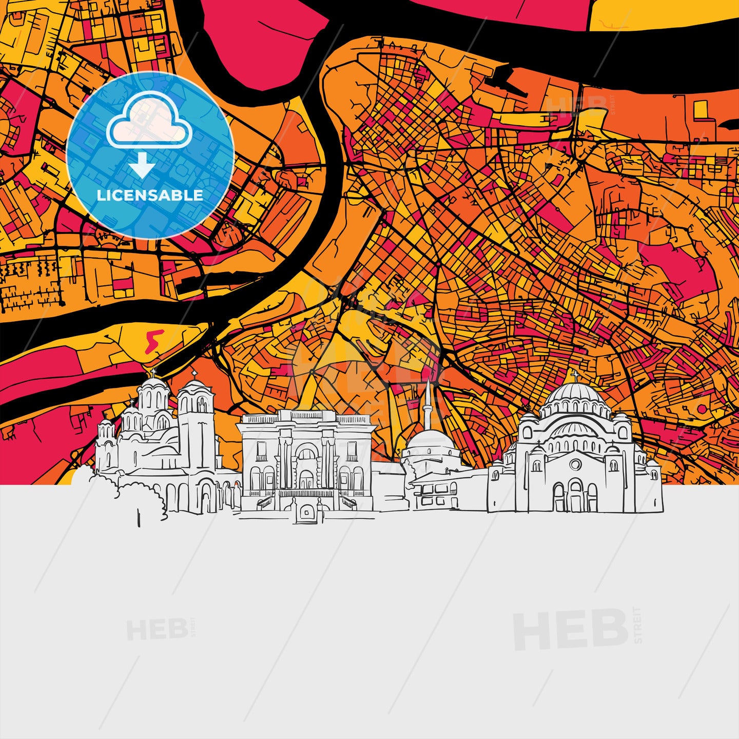 Belgrade Skyline Map