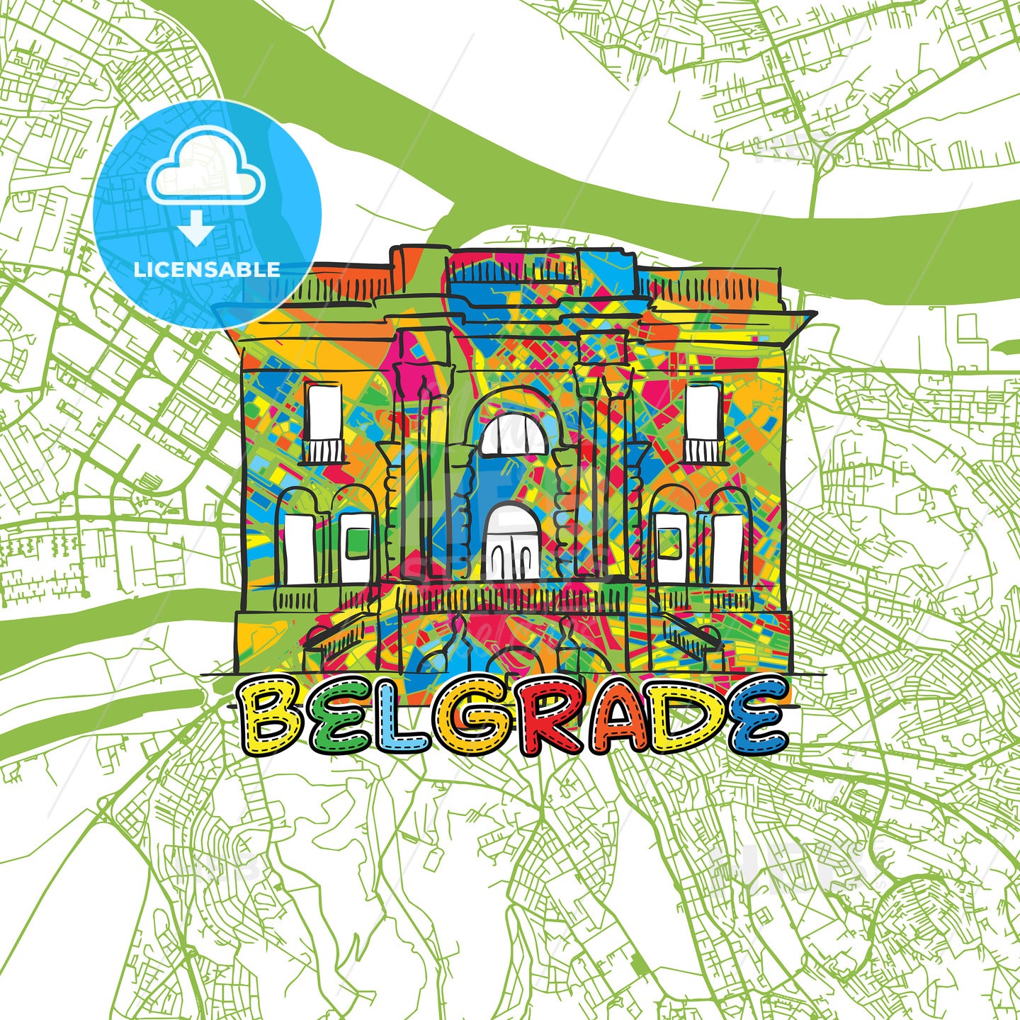 Belgrade Travel Art Map