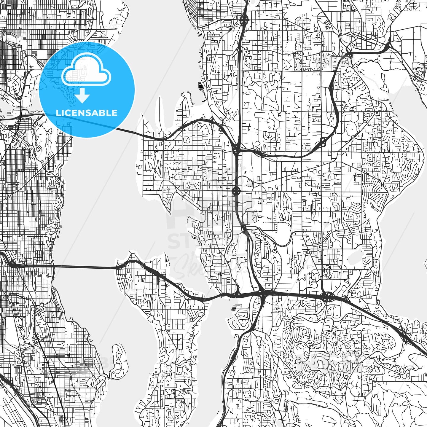 Bellevue, Washington - Area Map - Light