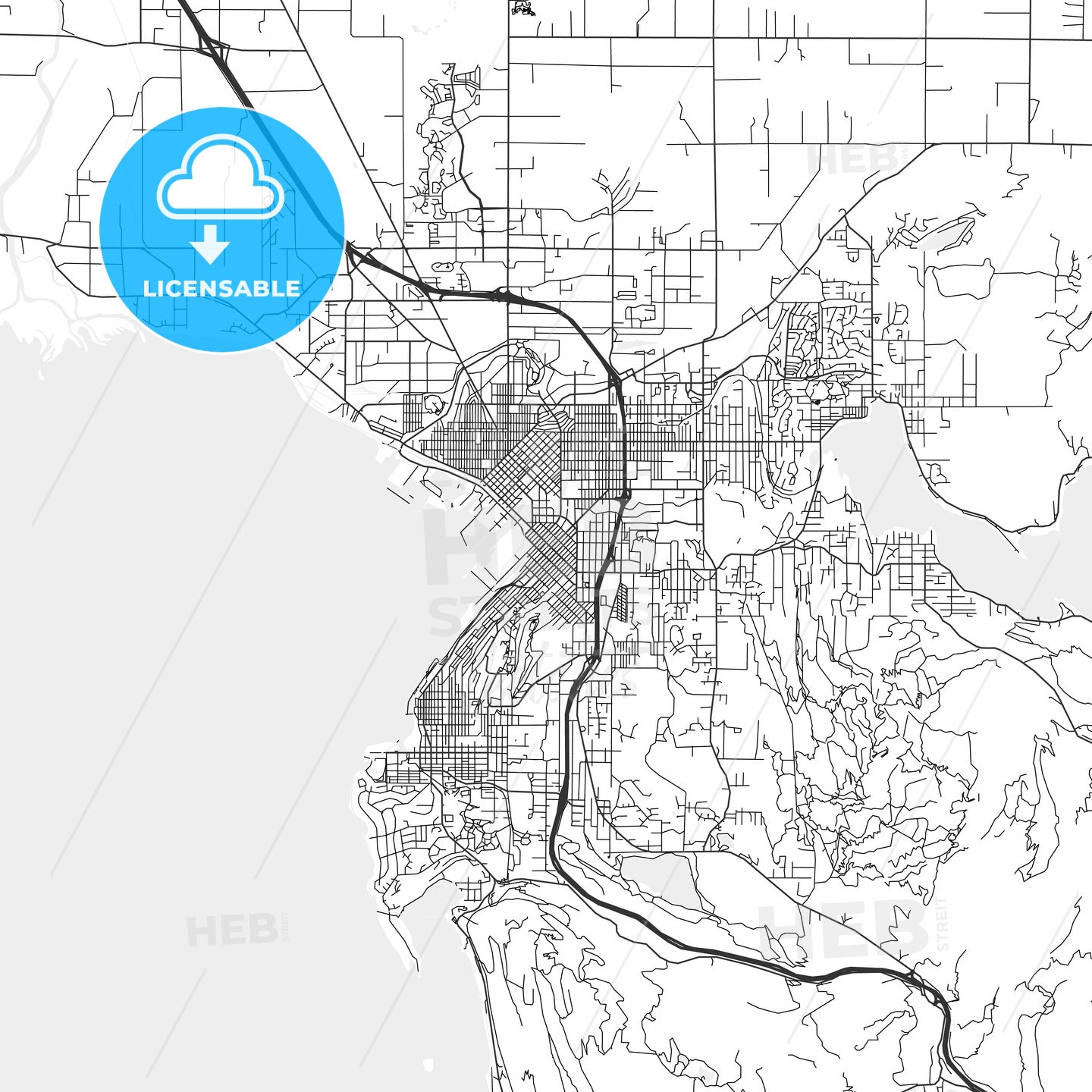 Bellingham, Washington - Area Map - Light