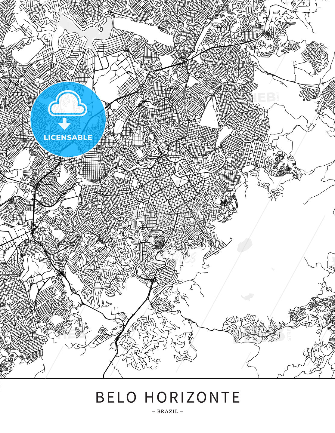 Belo Horizonte, Brazil, Map poster borderless print template - HEBSTREITS