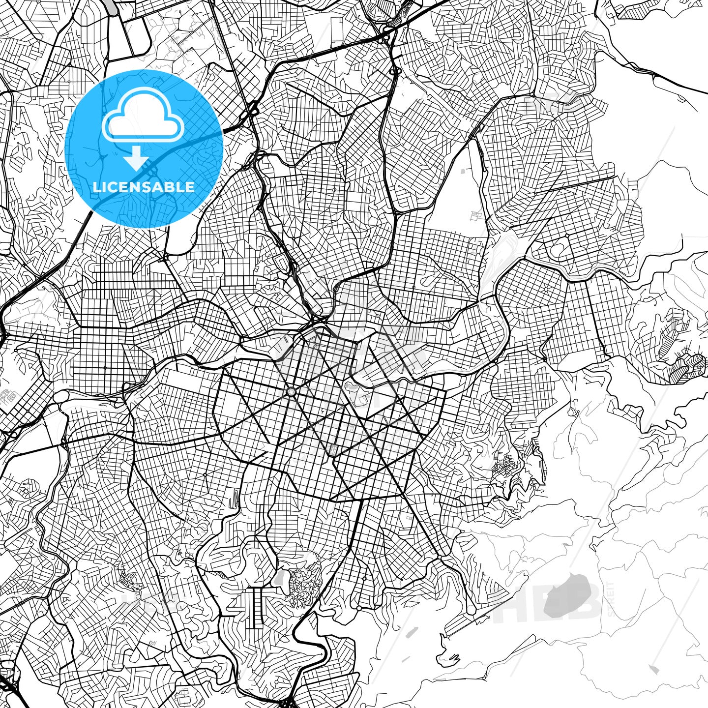 Belo Horizonte, Minas Gerais, downtown map, light