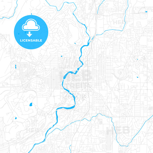 Bend, Oregon, United States, PDF vector map with water in focus