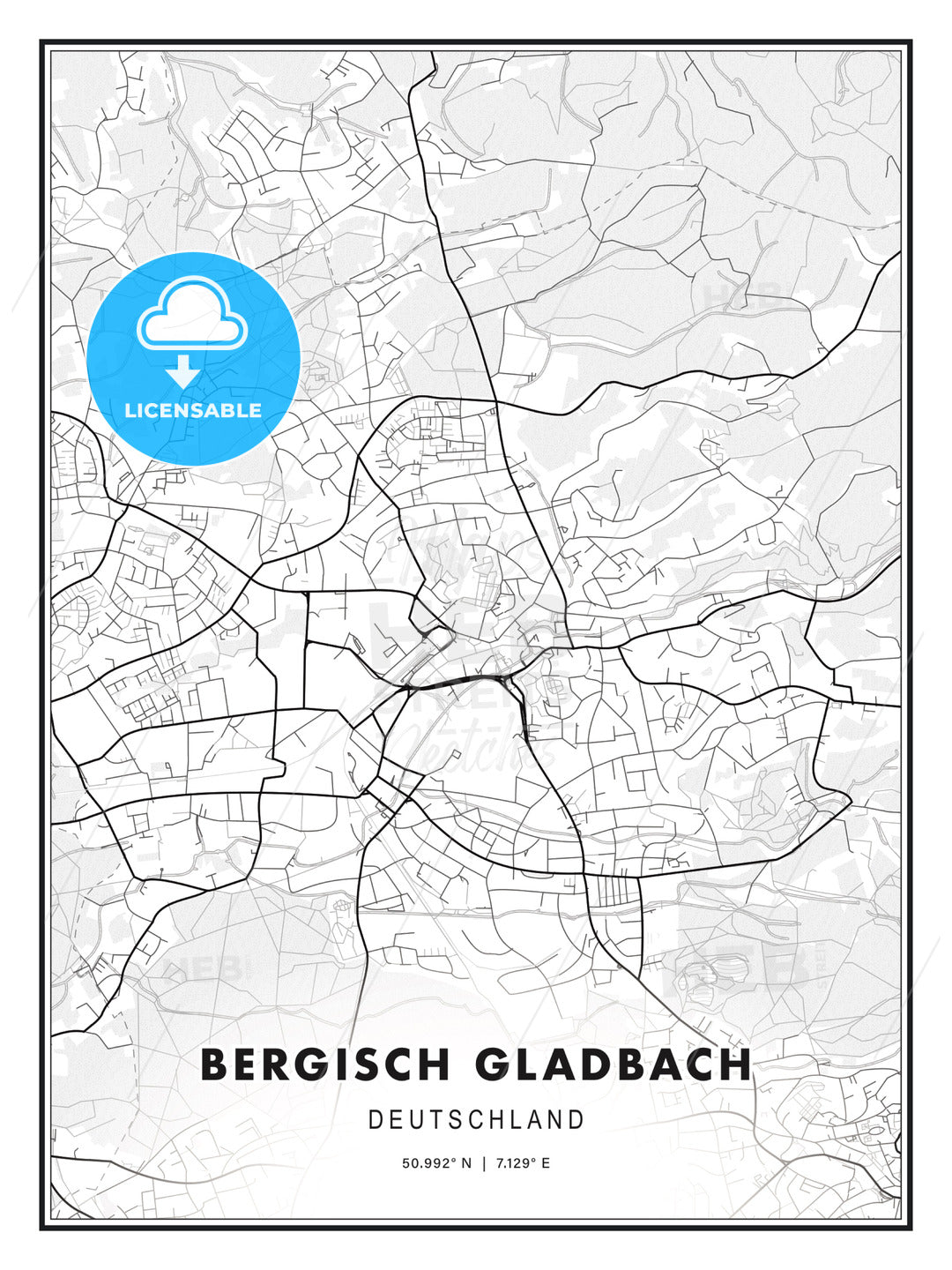 Bergisch Gladbach, Germany, Modern Print Template in Various Formats - HEBSTREITS Sketches