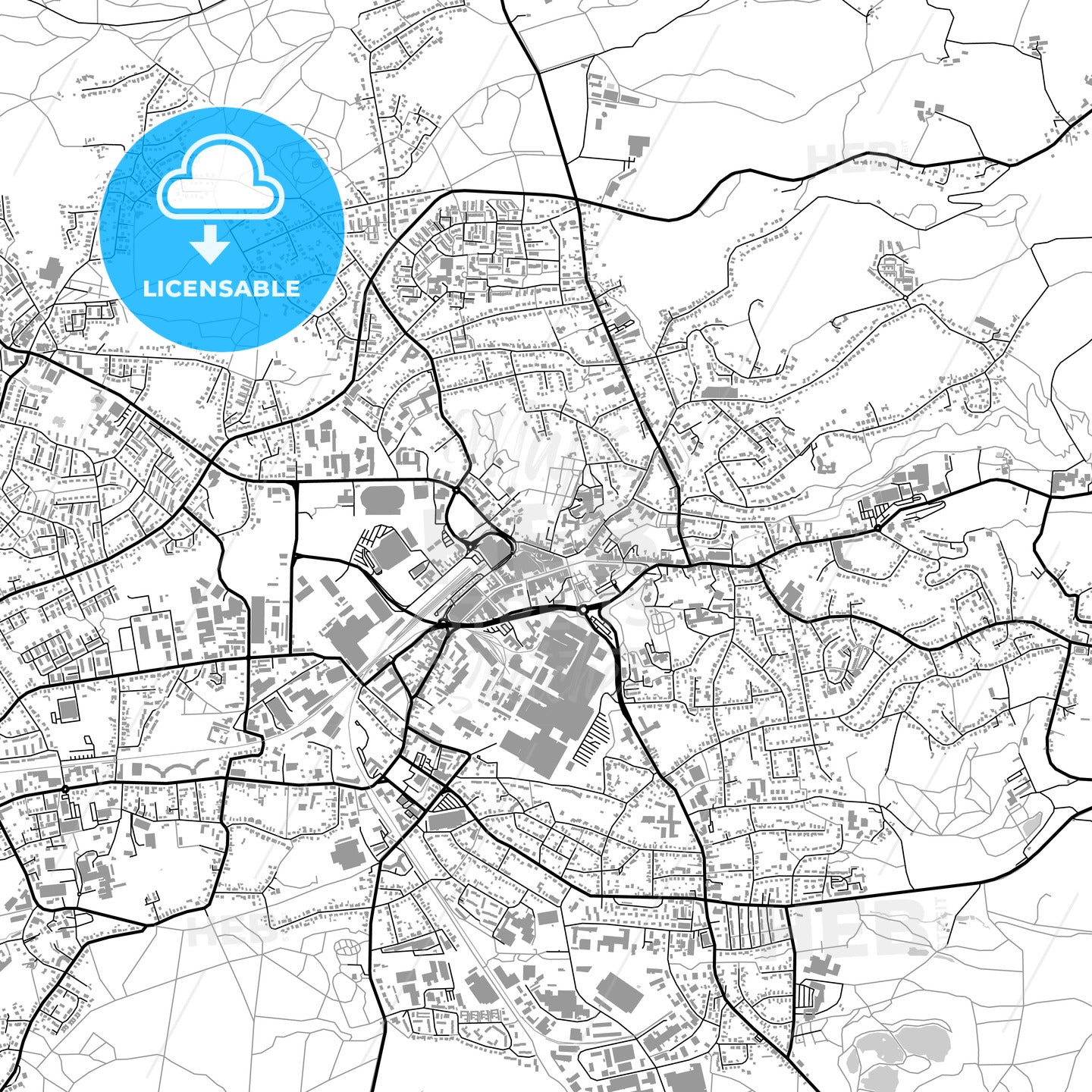 Bergisch Gladbach, Germany, vector map with buildings