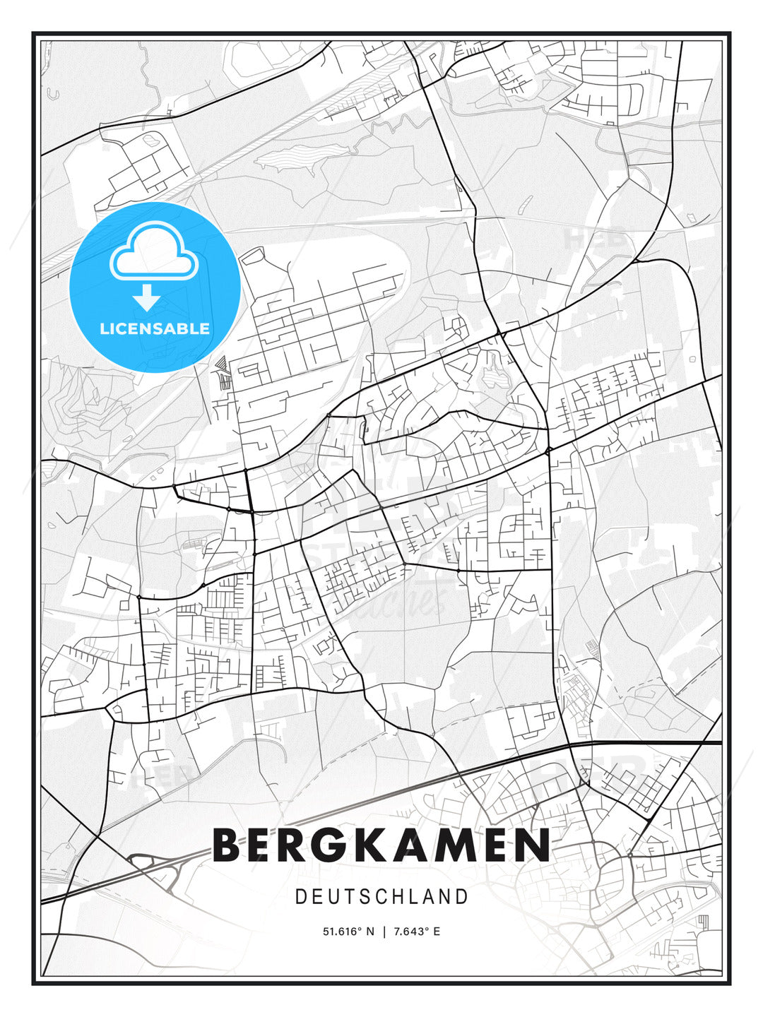 Bergkamen, Germany, Modern Print Template in Various Formats - HEBSTREITS Sketches