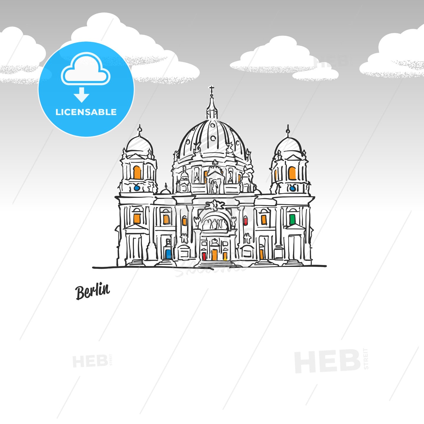 Berlin, Germany famous landmark sketch – instant download