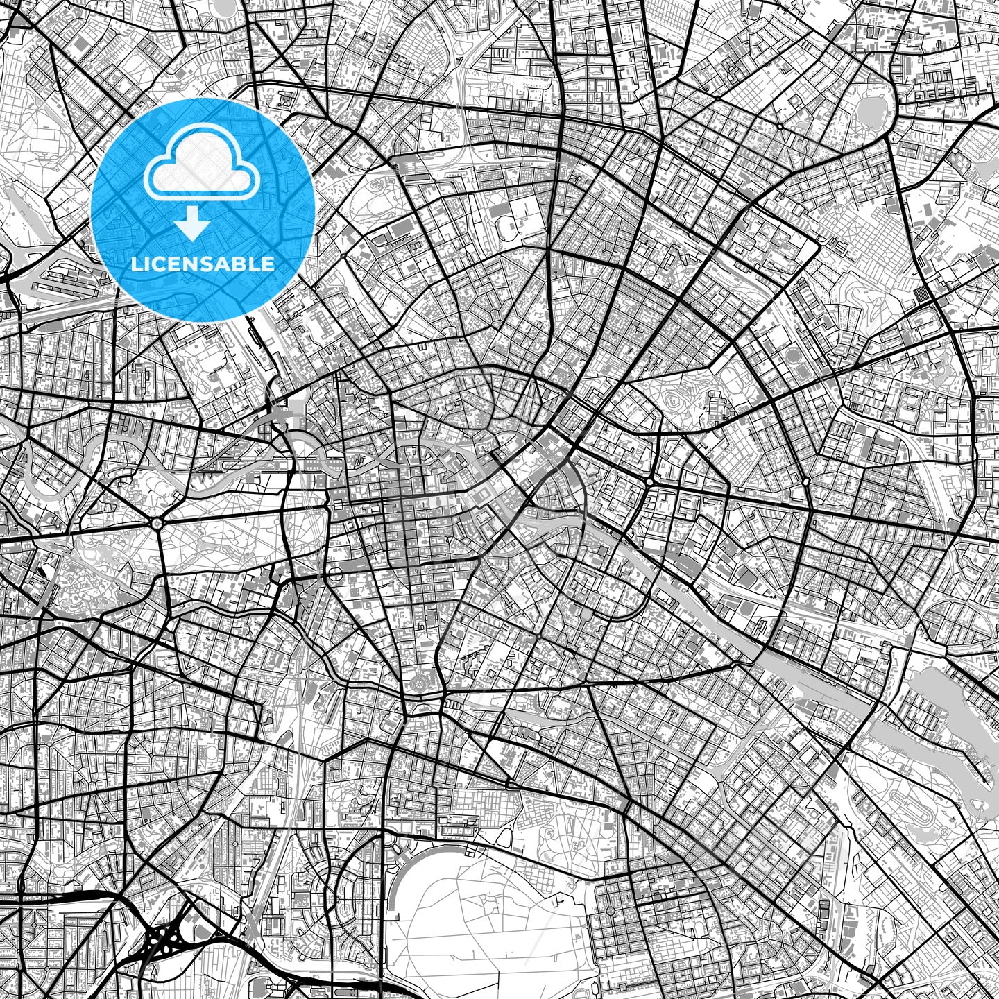 Berlin downtown map with buildings, light