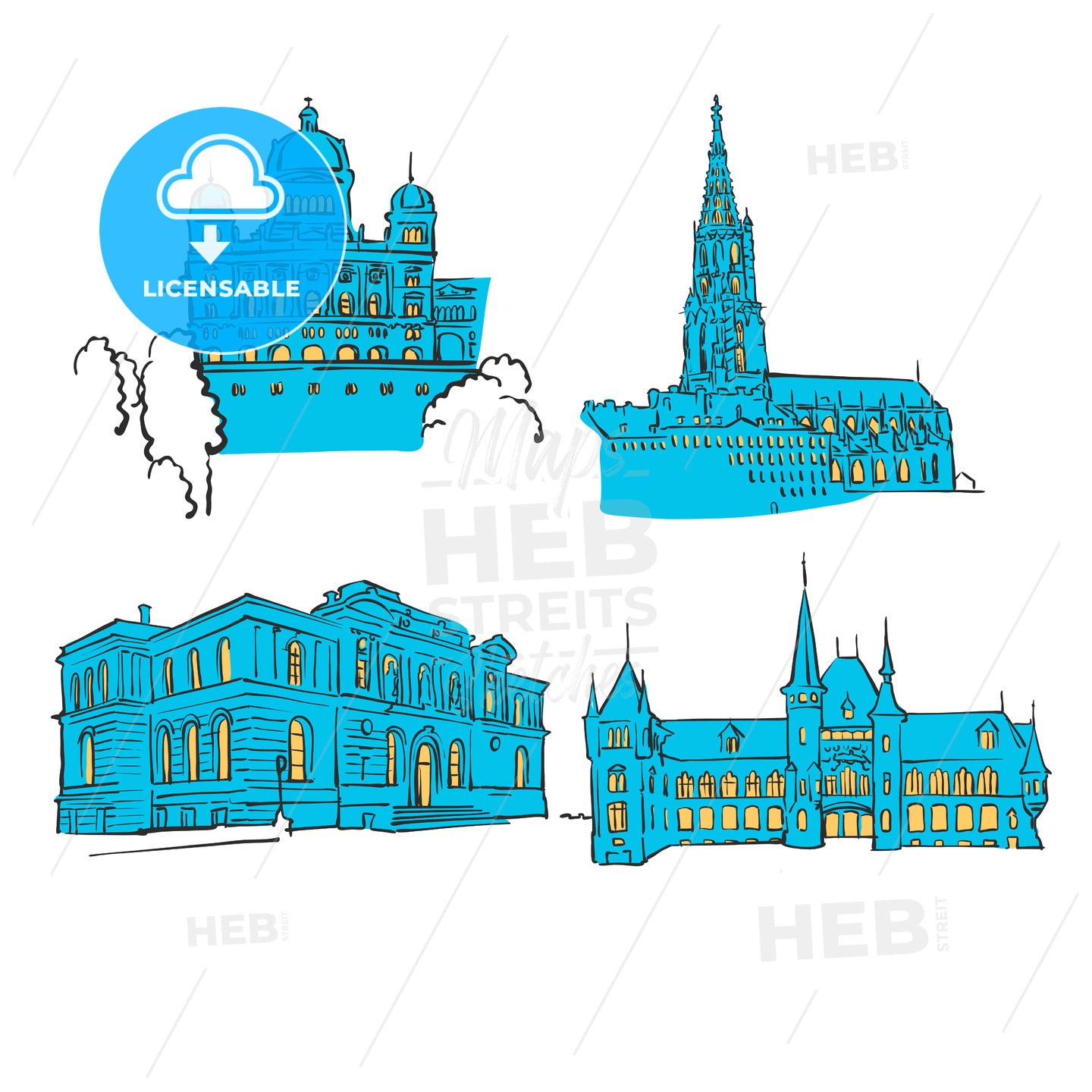 Bern Colored Landmarks – instant download