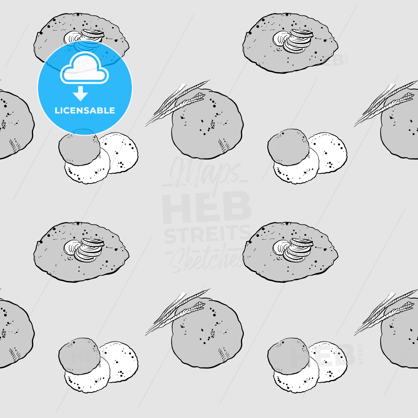 Bhakri seamless pattern greyscale drawing – instant download