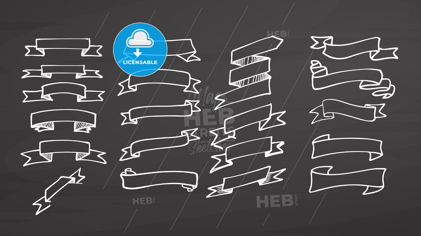 Big set of ribbons on chalkboard – instant download